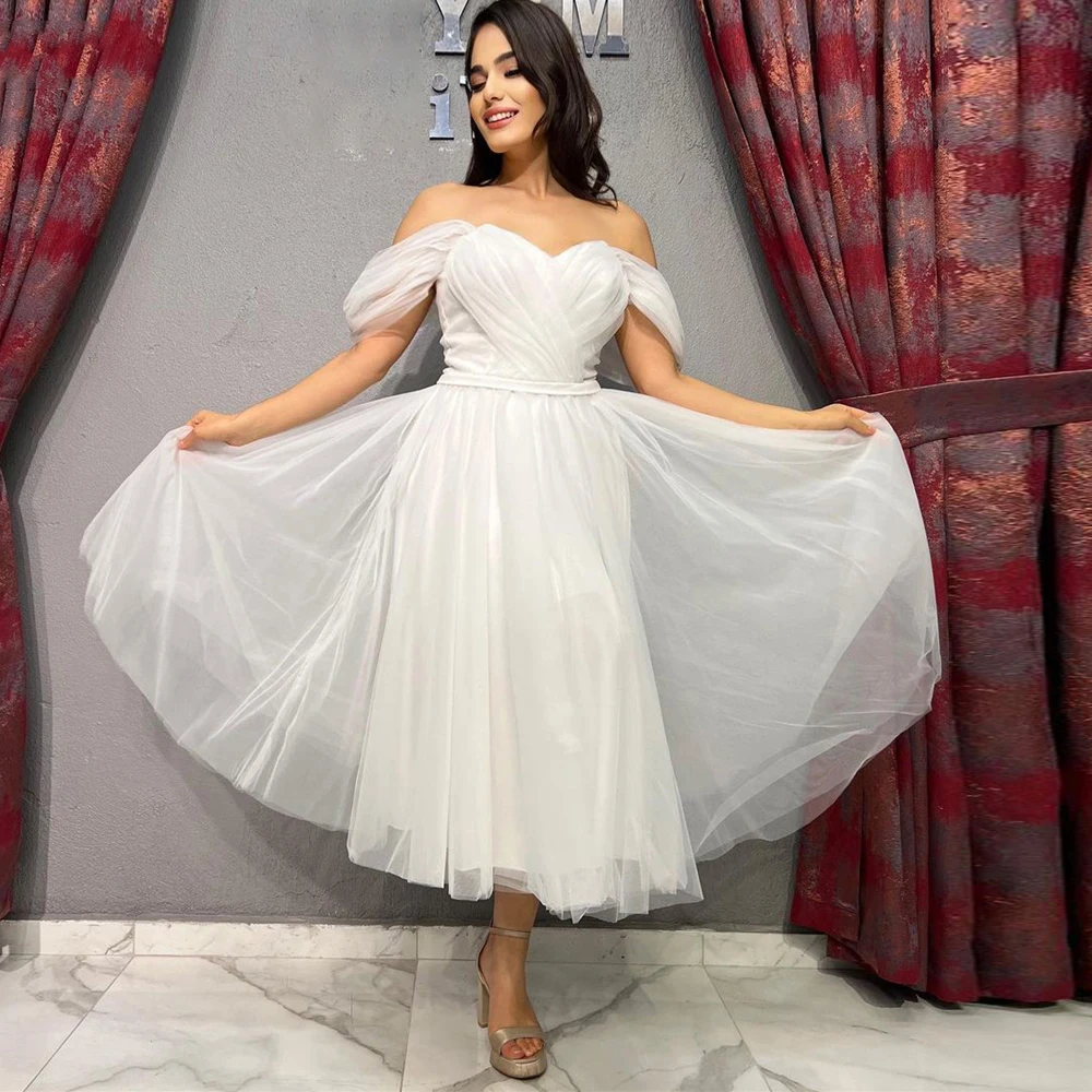 Ivory Off Shoulder Wedding Dresses 2023 Simple A-Line Tea Length Sweetheart Bridal Gowns Open Back Custom Vestido De Noche
Ivory Off Shoulder Wedding Dresses 2023 Simple A-Line Tea Length Sweetheart Bridal Gowns Open Back Custom Vestido De Noche