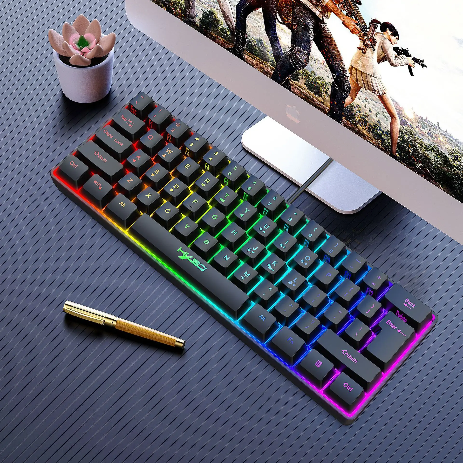 NEW 61-key Gaming Keyboard For PC Laptop Mechanical Feel RGB Backlit Lighting Mini Keyboard with Various Shortcut Key
NEW 61-key Gaming Keyboard For PC Laptop Mechanical Feel RGB Backlit Lighting Mini Keyboard with Various Shortcut Key