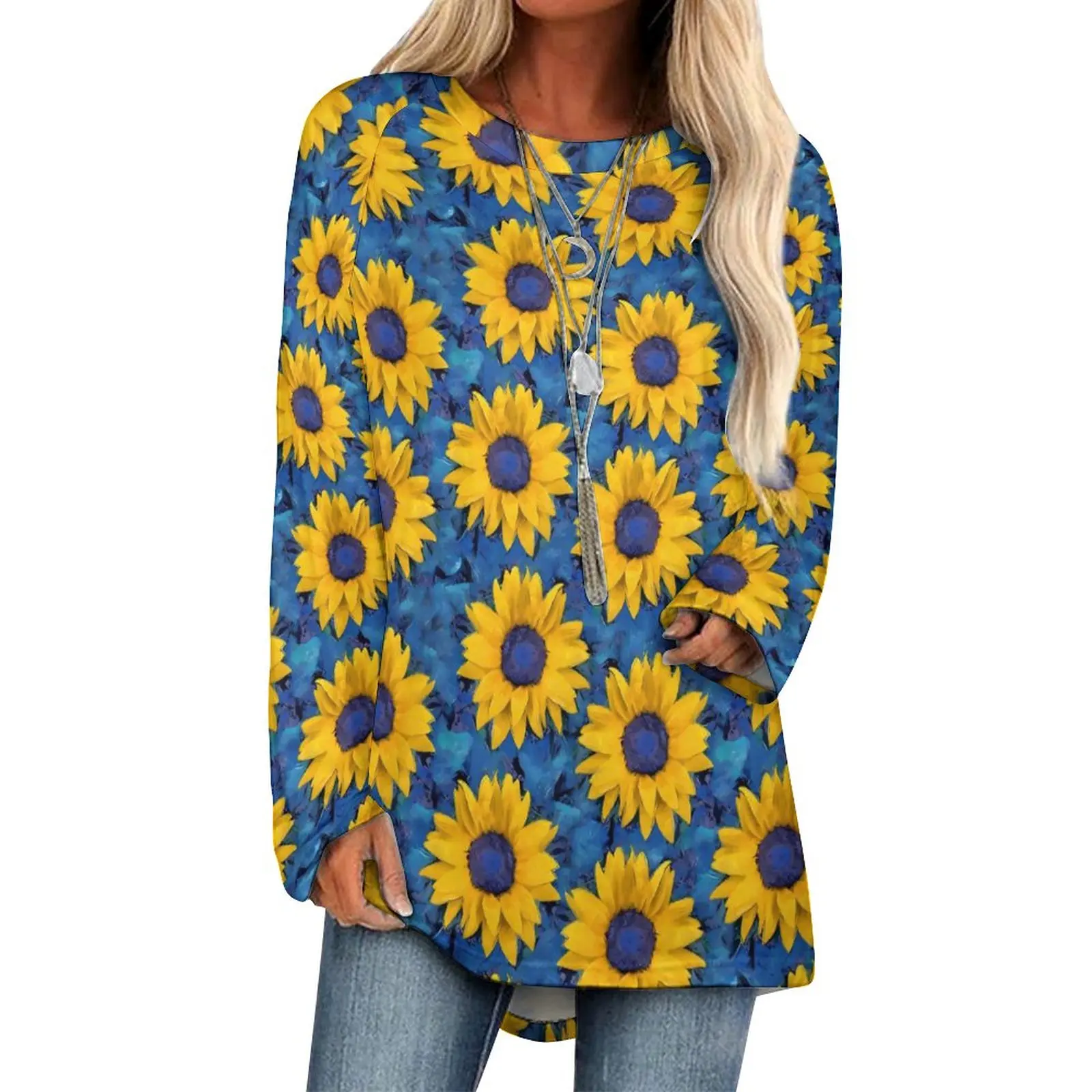 Sunflower Print T-Shirts Blue Leaf Print Street Fashion Long Sleeve T Shirt Retro Graphic Tees Ladies Tops Big Size 4XL 5XL
Sunflower Print T-Shirts Blue Leaf Print Street Fashion Long Sleeve T Shirt Retro Graphic Tees Ladies Tops Big Size 4XL 5XL