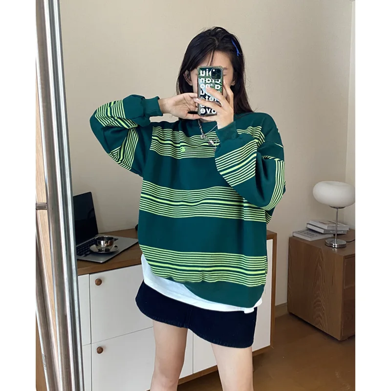 Женский свитер в стиле ретро, Зеленый Свободный пуловер контрастных цветов с круглым вырезом, одежда для женщин на осень 2022
Женский свитер в стиле ретро, Зеленый Свободный пуловер контрастных цветов с круглым вырезом, одежда для женщин на осень 2022