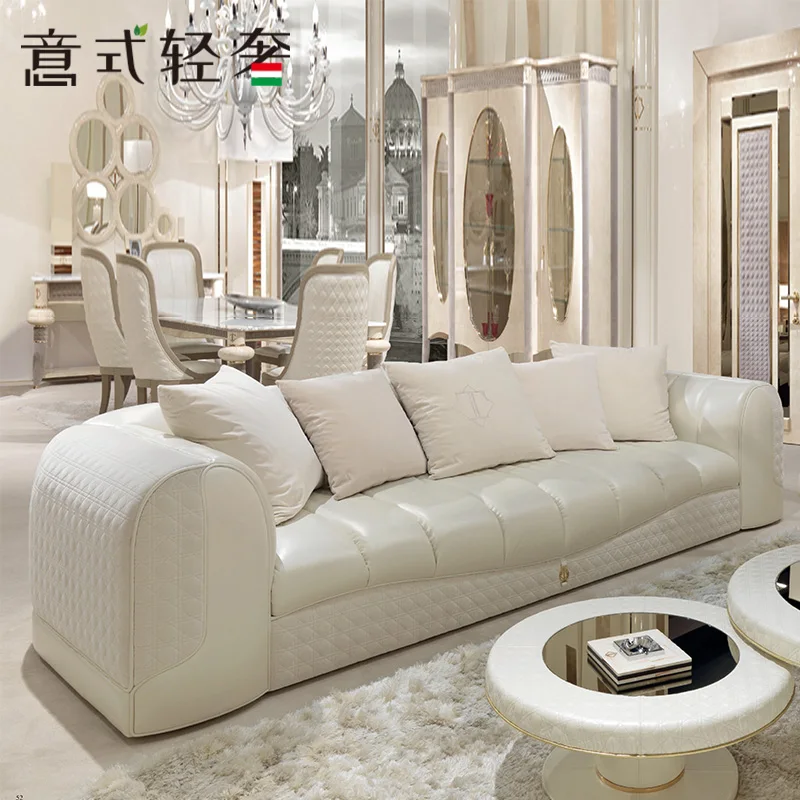 European castle palace white luxury French goddess living room three-person leather sofa pearl white cowhide
European castle palace white luxury French goddess living room three-person leather sofa pearl white cowhide