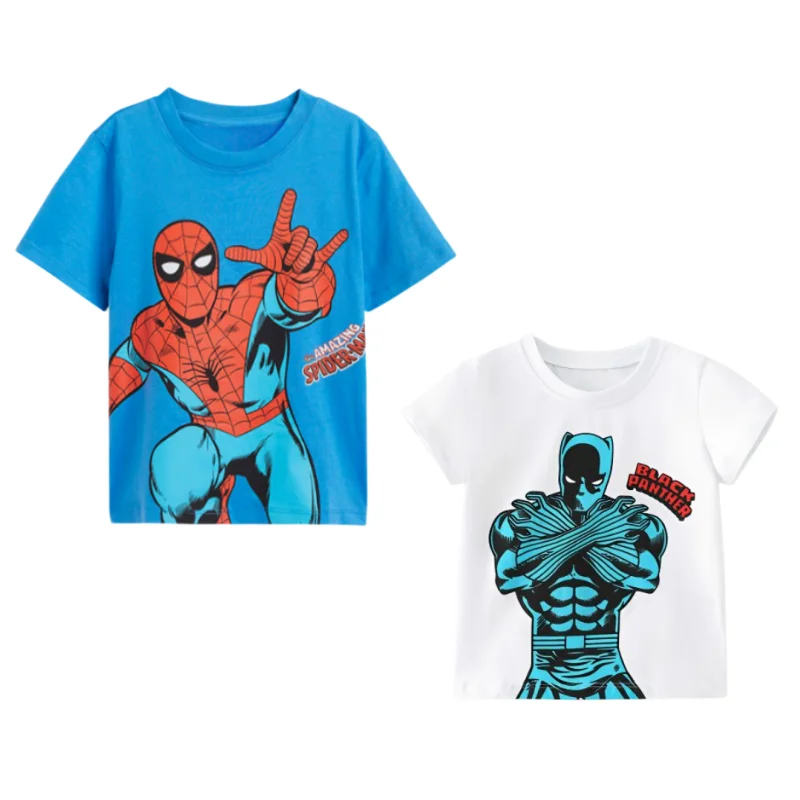 

Футболка с короткими рукавами для детей с героями мультфильмов Marvel Человек-паук Черная пантера анимация креативная быстросохнущая футболка Топы Оптовая продажа