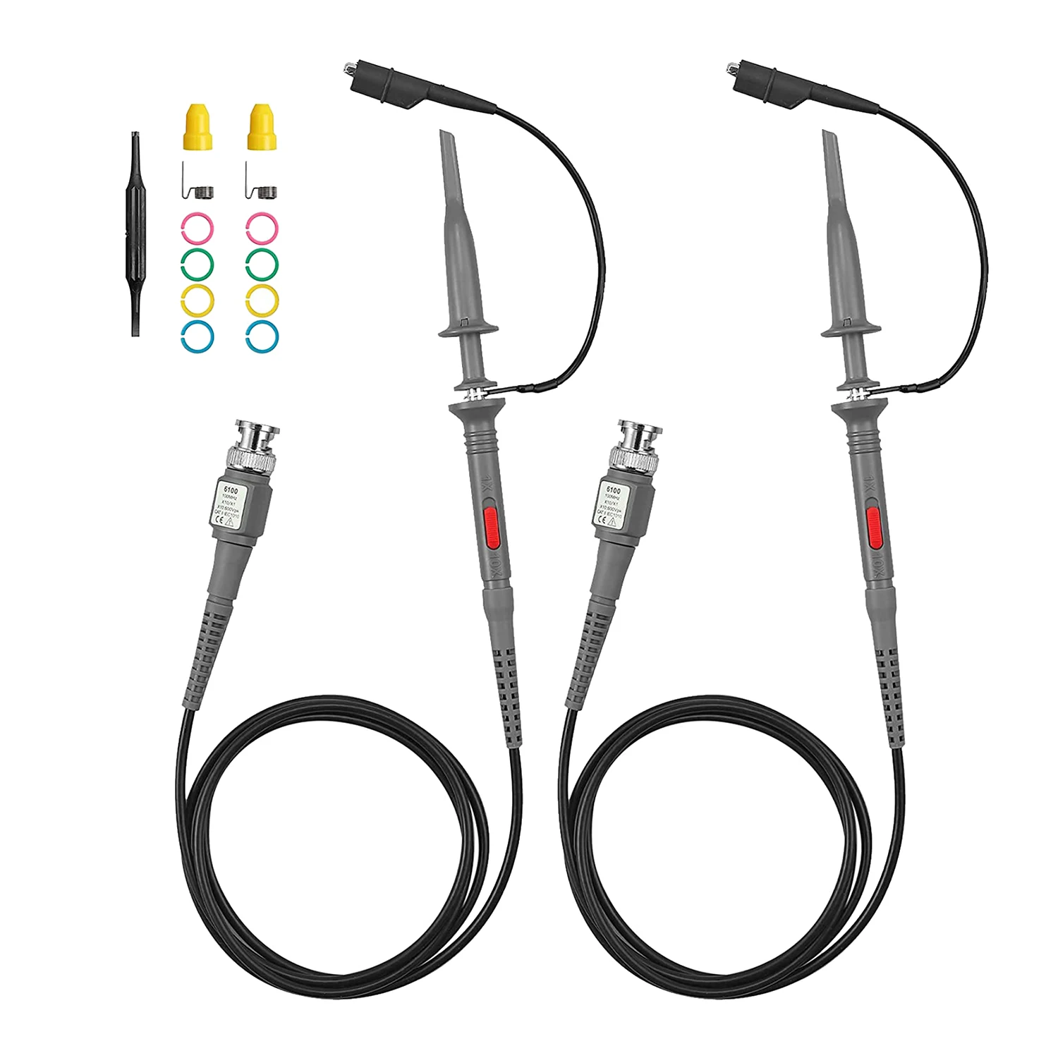 P6100 Universal Oscilloscope Probe with Accessories Kit 100MHz Oscilloscope Clip Probes
P6100 Universal Oscilloscope Probe with Accessories Kit 100MHz Oscilloscope Clip Probes