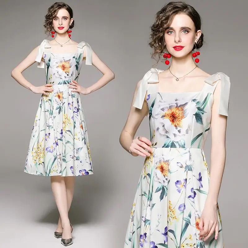 Fashion Floral Printed Feminino Office Lady Summer Vestidos Sleeveless Square Collar High Waist Draped Spaghetti Strap Dresses
Fashion Floral Printed Feminino Office Lady Summer Vestidos Sleeveless Square Collar High Waist Draped Spaghetti Strap Dresses