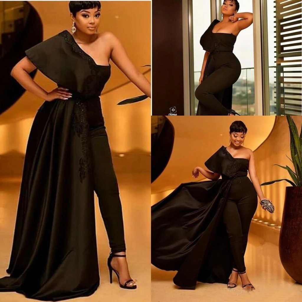 Black Jumpsuit Prom Dress With Appliques Sequins One Shoulder Overskirts African Evening Dresses With Pant Suits Plus Size Part
Black Jumpsuit Prom Dress With Appliques Sequins One Shoulder Overskirts African Evening Dresses With Pant Suits Plus Size Part
