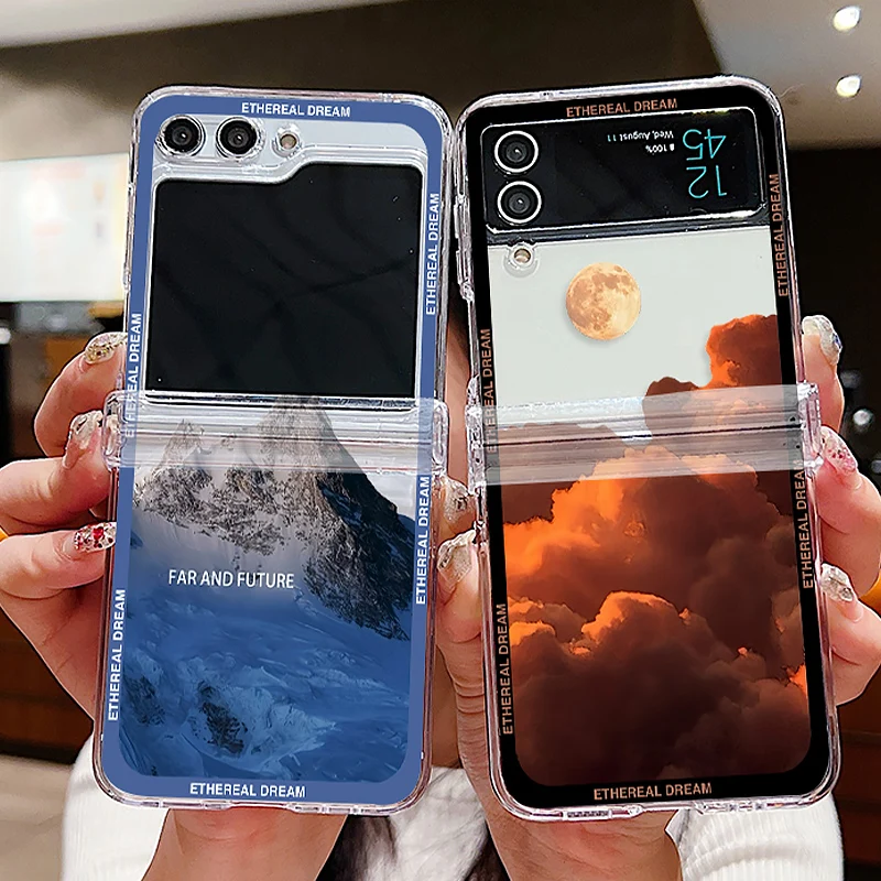 Прозрачный чехол с рисунком Пейзажа для Samsung Galaxy Z Flip 5 4 3 прозрачный складной