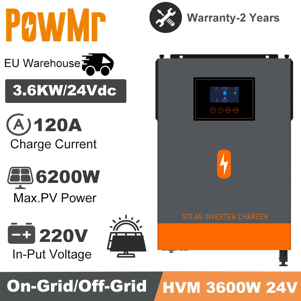 PowMr New MPPT 120A Solar Charger 3600W 24V All-In One Inverter 230V Out-put and Max PV 500VDC Support WIFI Module Hybrid System
PowMr New MPPT 120A Solar Charger 3600W 24V All-In One Inverter 230V Out-put and Max PV 500VDC Support WIFI Module Hybrid System