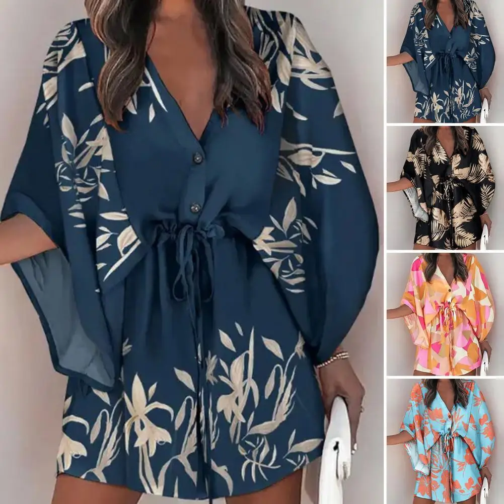 V-Neck Flying Sleeve Buttons Closure Holiday Dress Summer Casual Waist Drawstring Leaves Print Mini Dress Female Clothes
V-Neck Flying Sleeve Buttons Closure Holiday Dress Summer Casual Waist Drawstring Leaves Print Mini Dress Female Clothes