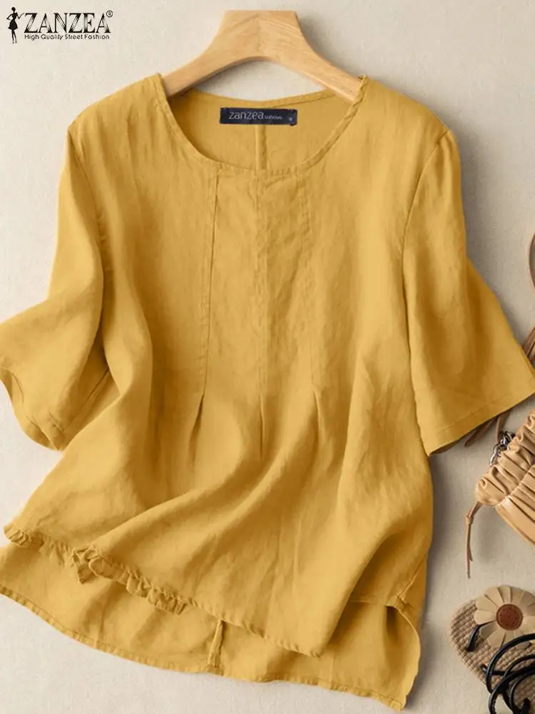 Oversized Vintage Retro Women Solid Tops ZANZEA Summer Short Sleeve Blusa Casual Holiday Camisas Loose Blusas Elegant Tops 2022
Oversized Vintage Retro Women Solid Tops ZANZEA Summer Short Sleeve Blusa Casual Holiday Camisas Loose Blusas Elegant Tops 2022