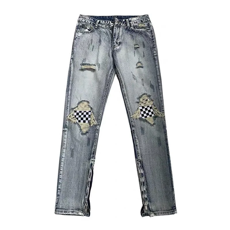 Ripped Men Jeans Homme Checkerboard Knee Patch Streetwear Jean Moda Hombre Denim Trousers Biker High Quality Harem Fashion Pants
Ripped Men Jeans Homme Checkerboard Knee Patch Streetwear Jean Moda Hombre Denim Trousers Biker High Quality Harem Fashion Pants