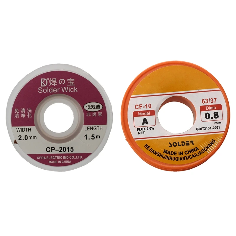 HLZS-Tin Lead Solder Core Flux Soldering Welding Solder Wire Spool Reel 0.8Mm 63/37 + 2Piece 2.0MM Solder Wick Remover Desolderi
HLZS-Tin Lead Solder Core Flux Soldering Welding Solder Wire Spool Reel 0.8Mm 63/37 + 2Piece 2.0MM Solder Wick Remover Desolderi