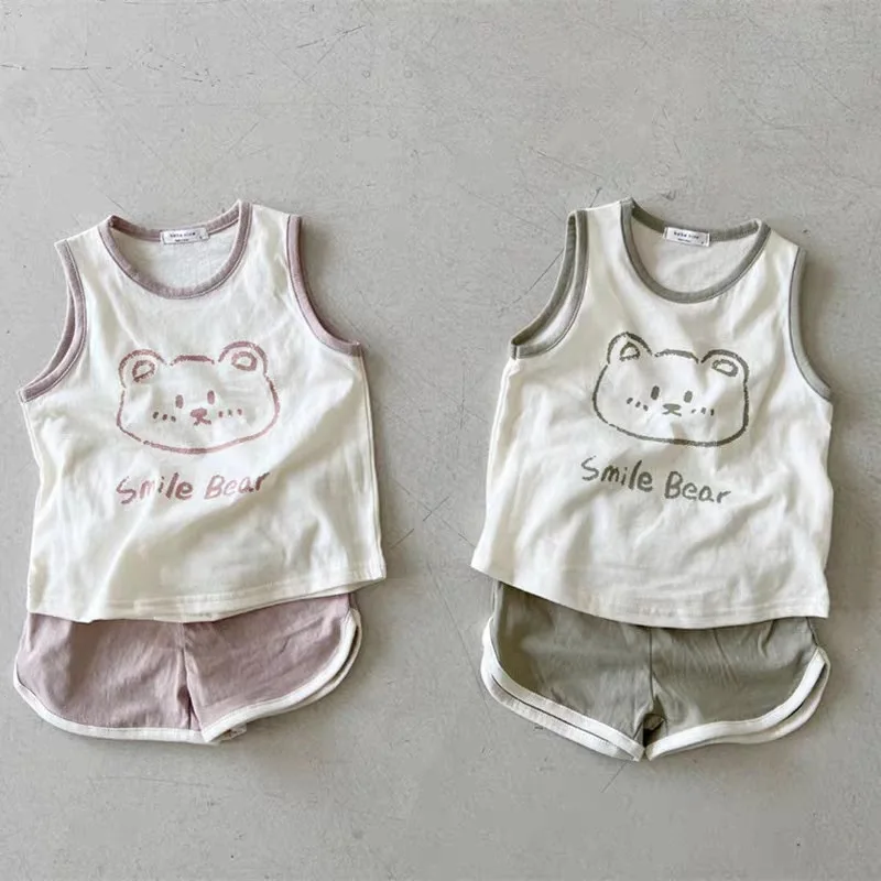 Infant Girl Cute Bear Vest Pullover Sleeveless T-shirt Baby Loose Tops + Solid Shorts 2pc Boys Kids Casual Set Summer New Suit 
Infant Girl Cute Bear Vest Pullover Sleeveless T-shirt Baby Loose Tops + Solid Shorts 2pc Boys Kids Casual Set Summer New Suit