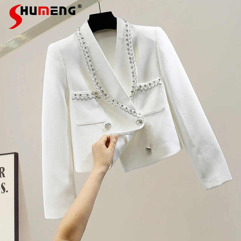 Office White Beaded Diamond-Embedded Double Pocket Short Suit Coat Ladies 2022 Spring New High-End Business Small Suit for Women
Office White Beaded Diamond-Embedded Double Pocket Short Suit Coat Ladies 2022 Spring New High-End Business Small Suit for Women