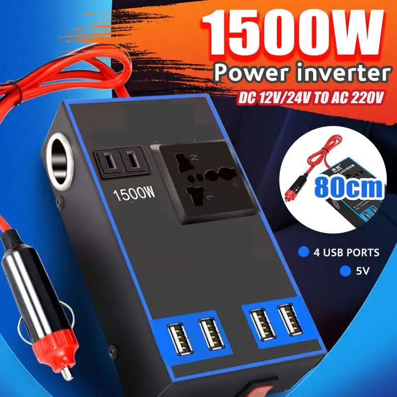 Портативный Автомобильный USB-инвертор с 4 USB-портами, 1500 Вт, 12 В/24 В постоянного тока на 220 В переменного тока
Портативный Автомобильный USB-инвертор с 4 USB-портами, 1500 Вт, 12 В/24 В постоянного тока на 220 В переменного тока