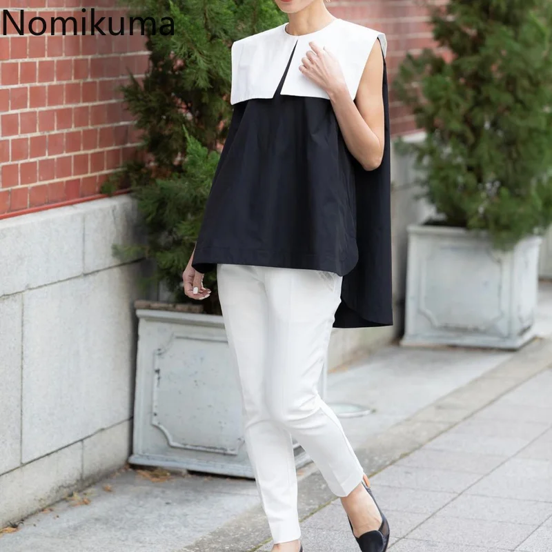 Nomikuma Camisas De Mujer Summer Navy Collar Sleeveless Contrast Color Patchwork Chic Blusas Mujer Japanese Elegant Women Blouse
Nomikuma Camisas De Mujer Summer Navy Collar Sleeveless Contrast Color Patchwork Chic Blusas Mujer Japanese Elegant Women Blouse