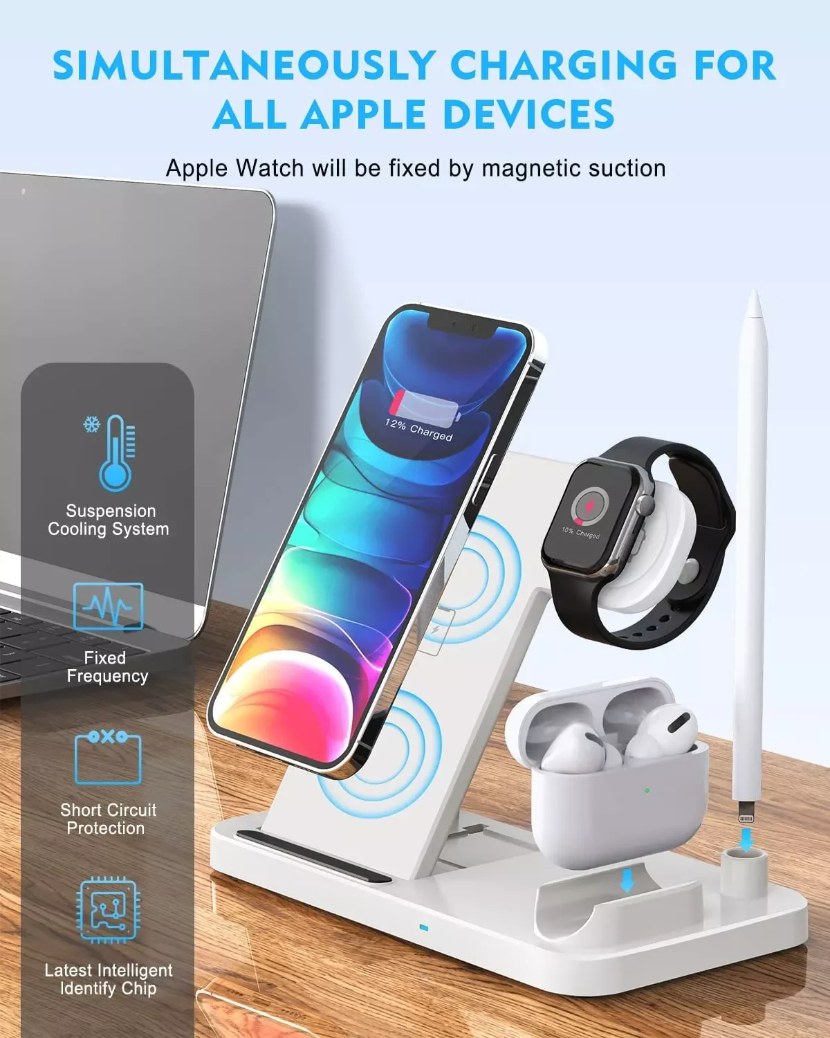 Qi 4 in 1 Fast charging wireless charger Stand for iWatch Series SE 6 5 4 3 AirPods and Pencil iphone 13 pro max 12 11 8 Plus
Qi 4 in 1 Fast charging wireless charger Stand for iWatch Series SE 6 5 4 3 AirPods and Pencil iphone 13 pro max 12 11 8 Plus