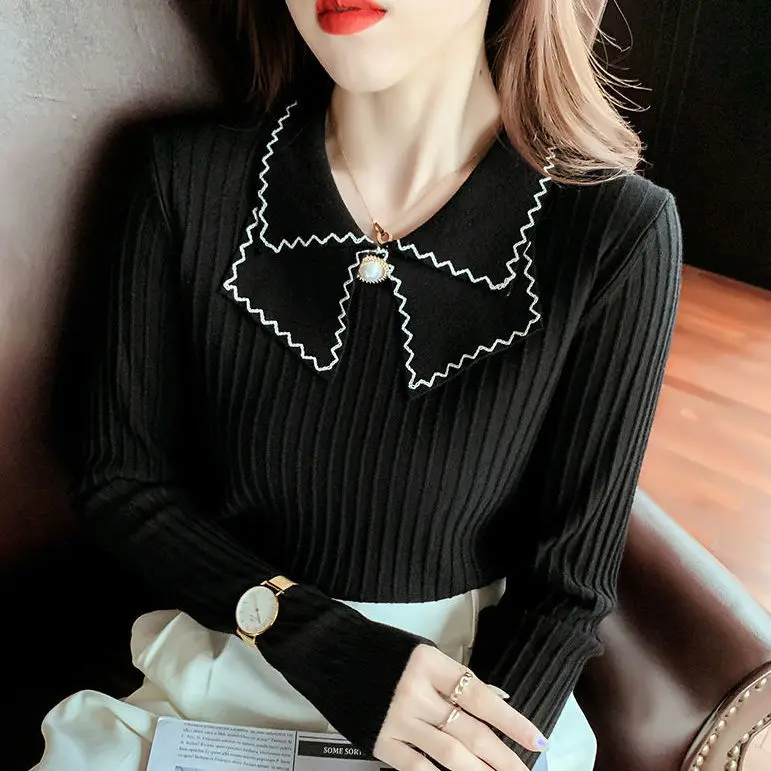 Elegant Vintage Fashion Women Knitted Sweater Polo Collar Patchwork Spring Autumn Pullover Korean Chic Long Sleeve Slim Top Z30
Elegant Vintage Fashion Women Knitted Sweater Polo Collar Patchwork Spring Autumn Pullover Korean Chic Long Sleeve Slim Top Z30