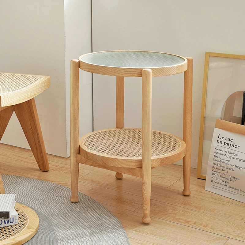 

Скандинавская мебель, креативные журнальные столики из массива дерева, ротанговый чайный столик, гостиная, диван, боковой столик, двухуровневый мобильный стол для хранения