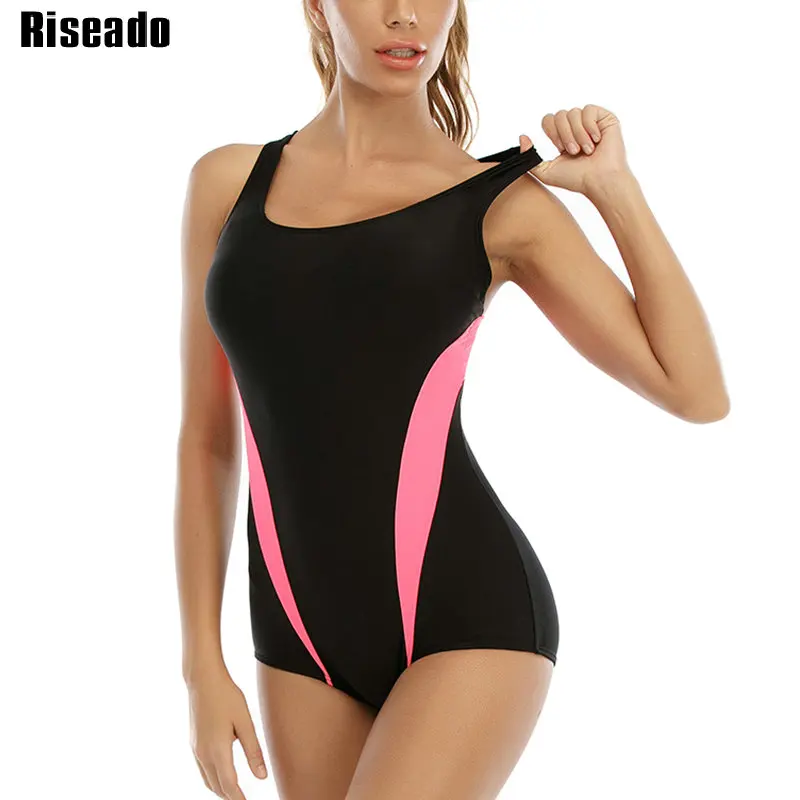 

Riseado Patchwork One Piece Swimsuit Women's Swimwear 2022 New Sports Bodysuit Women Beachwear Racerback Swimming Suit Beachwear