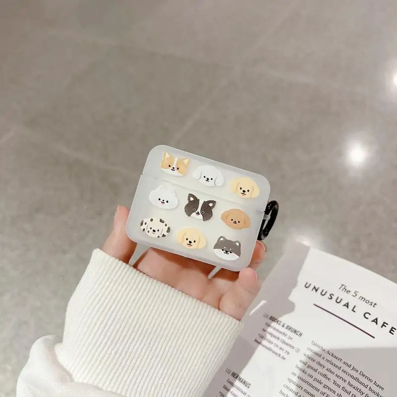 

New Cute Puppy Dog Earphone Case For AirPods 1/2 3 Pro 2 Soft Bluetooth Headset Protective Cover With Keyring For AirPod 2