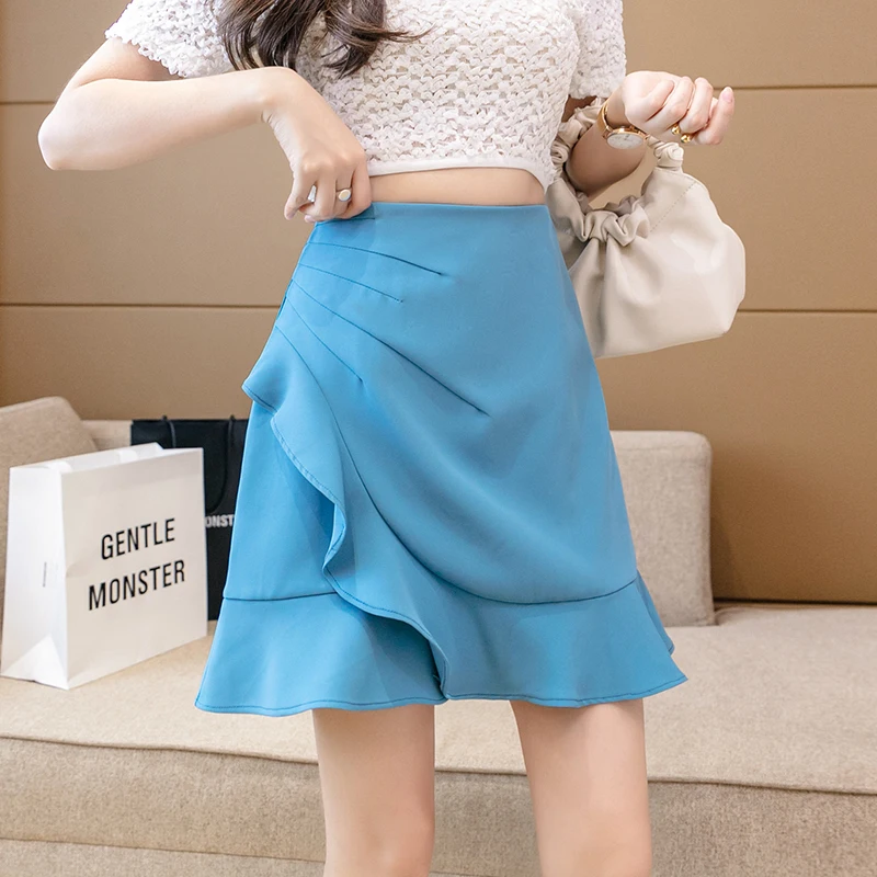 Elegant Ruffled High Waist Mini Skirt Women Fashion Solid Color A-line Pleated Summer Short Skirts Female Casual Irregular Skirt
Elegant Ruffled High Waist Mini Skirt Women Fashion Solid Color A-line Pleated Summer Short Skirts Female Casual Irregular Skirt