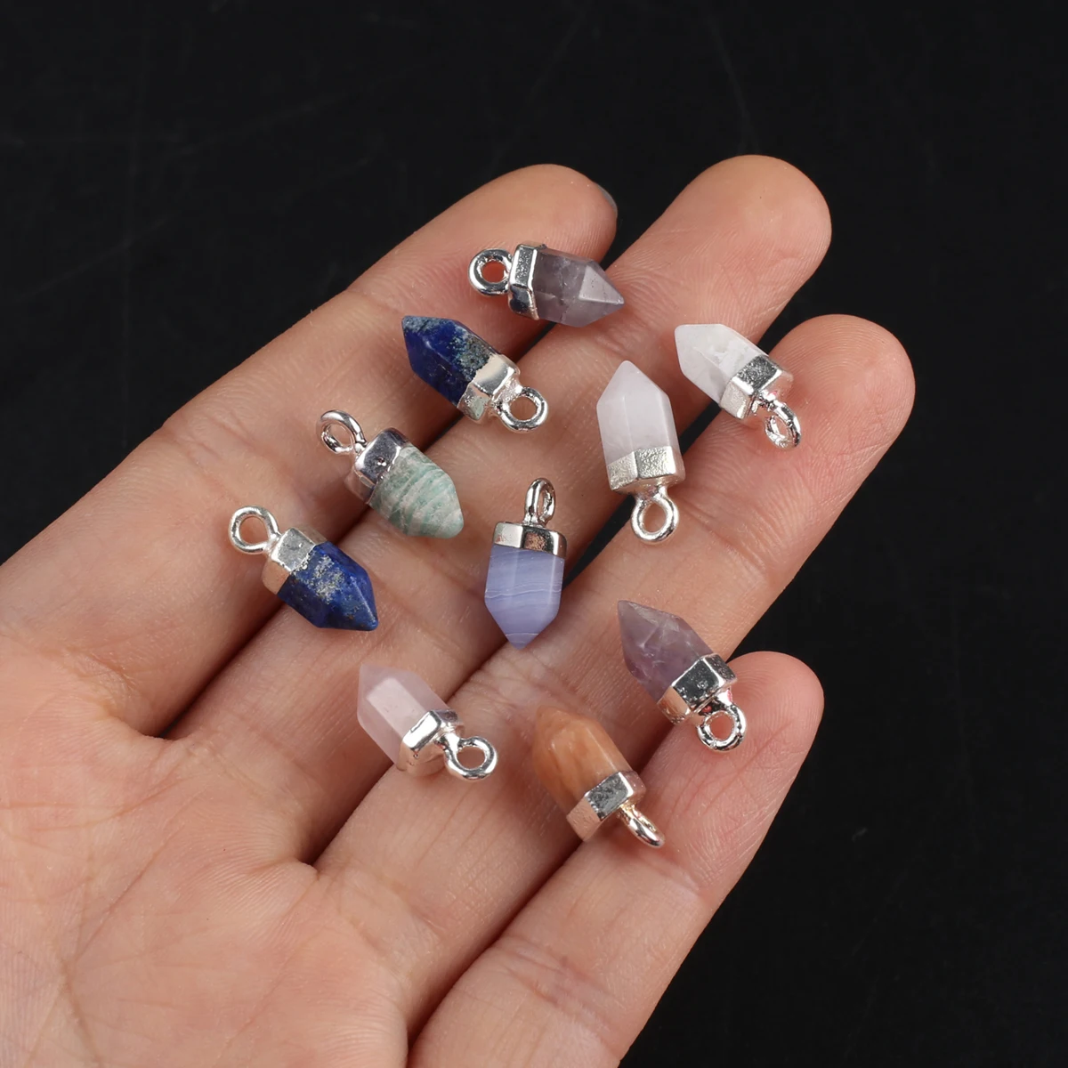 

10 PCS Wholesale Natural Stone Random Color Hexagonal Column Pendant Jewelry Making DIY Necklace Earrings Accessories Gift