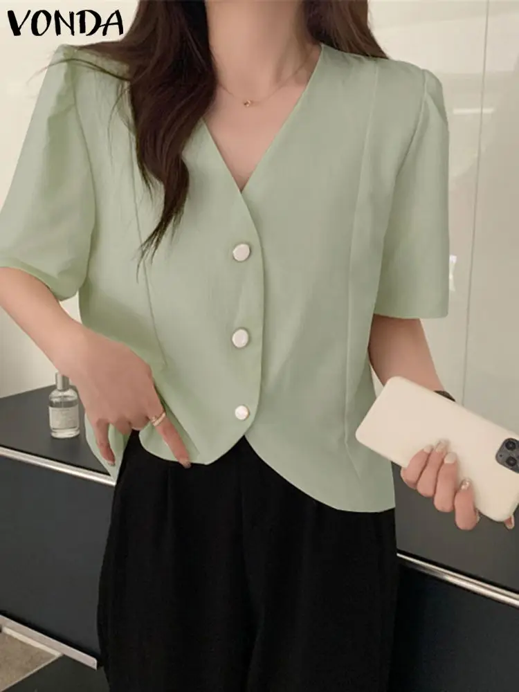 VONDA Women Party Shirts 2023 Elegant Tunic Casual Solid Color Shirts Short Sleeve V Neck Blouse Vintage Tops Oversized 
VONDA Women Party Shirts 2023 Elegant Tunic Casual Solid Color Shirts Short Sleeve V Neck Blouse Vintage Tops Oversized
