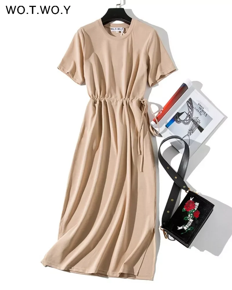 WOTWOY Summer Casual Solid Dress Women Sashes Waist Cotton Loose Dresses Women Pockets Mid-Calf Split Pink Dress Woman 2021 New
WOTWOY Summer Casual Solid Dress Women Sashes Waist Cotton Loose Dresses Women Pockets Mid-Calf Split Pink Dress Woman 2021 New