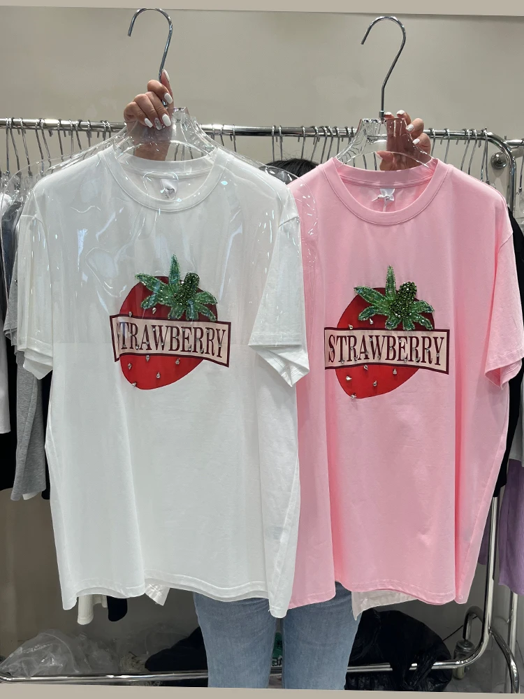Strawberry Alphabet Female T-shirt 2022 New Summer Simple Loose Pullover Top All-match O-neck Short Sleeve Casual Cotton Tees
Strawberry Alphabet Female T-shirt 2022 New Summer Simple Loose Pullover Top All-match O-neck Short Sleeve Casual Cotton Tees