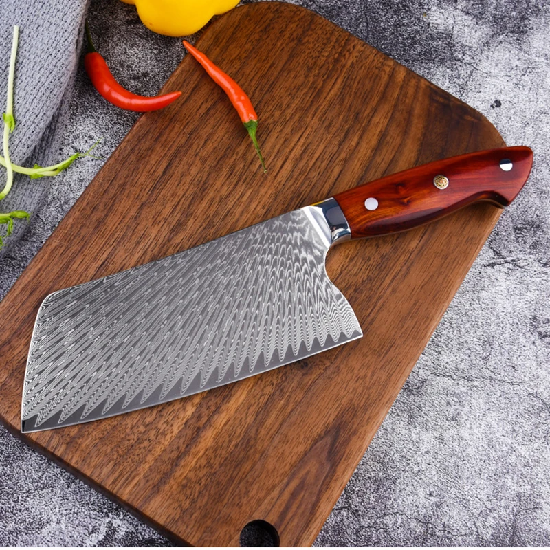 

7-дюймовый Нож для нарезки, 67 слоев, дамасская сталь VG10, острый Кливер, Профессиональные Кухонные Ножи ручной работы Longquan с рукояткой из пали...