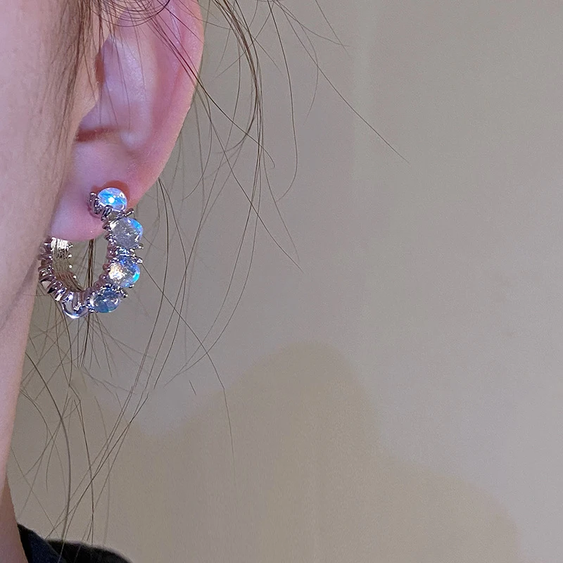 

2023 New Fashion Trend s925 Silver needle Color opal C word half Circle Earrings Exquisite and Elegant Lady Birthday Gift