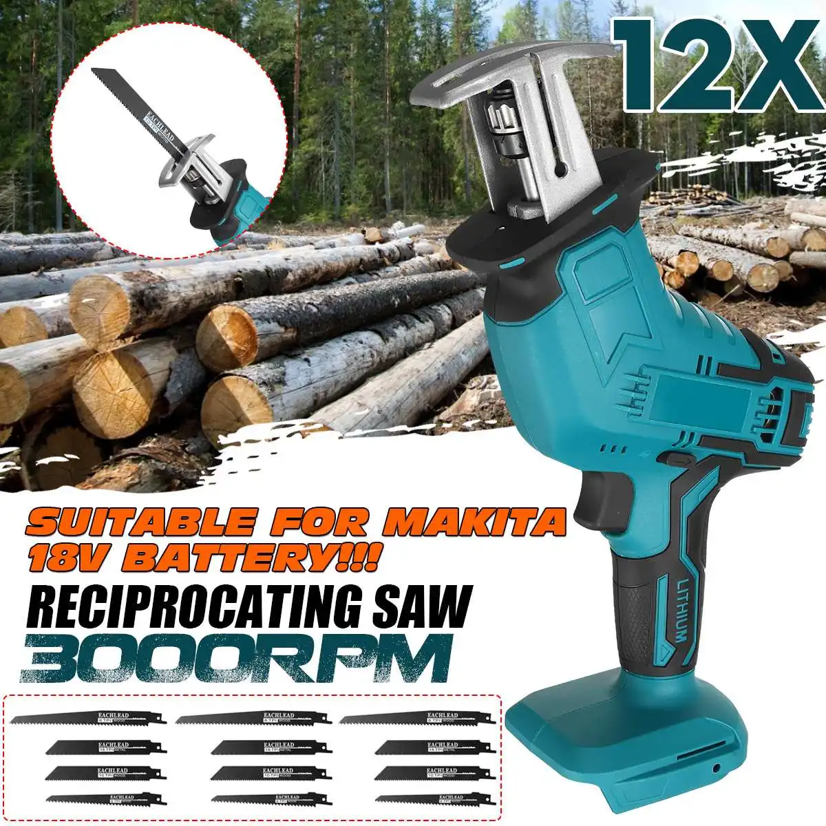 Cordless Reciprocating Saw Electric Saw Variable Speed With 12pcs Blades Metal Plastic Wood Sawing For Makita 18V Battery
Cordless Reciprocating Saw Electric Saw Variable Speed With 12pcs Blades Metal Plastic Wood Sawing For Makita 18V Battery