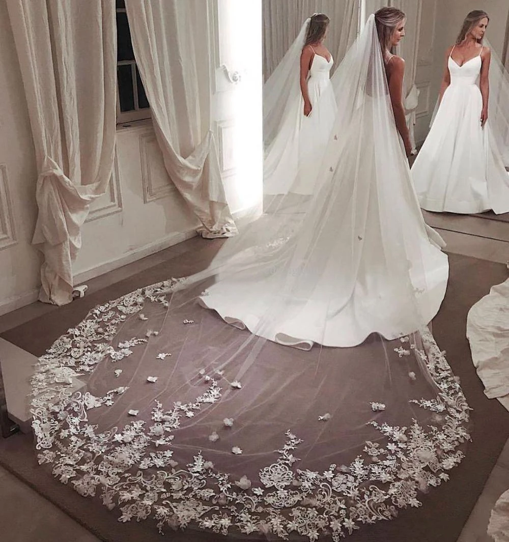 Elegant Cathedral Wedding Veils With 3D Floral Appliqued 3M Long Bridal Veil Tulle With Comb For Women Hair Accessories
Elegant Cathedral Wedding Veils With 3D Floral Appliqued 3M Long Bridal Veil Tulle With Comb For Women Hair Accessories