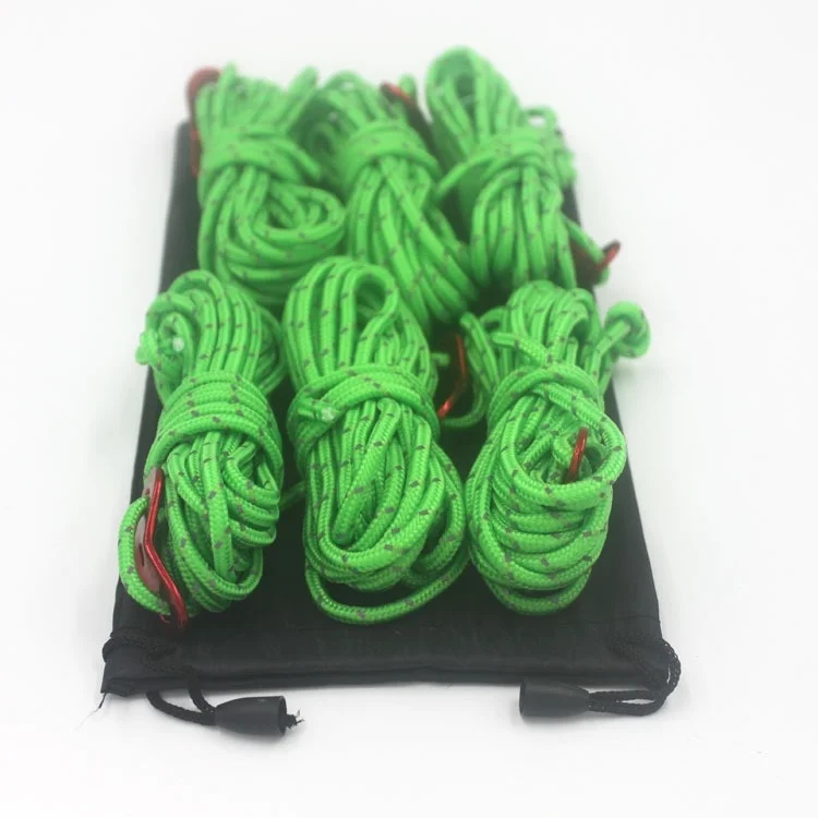 6pcs /set Camping Tent Rope Set 6pcs-4meter Fluorescent Reflective Rope and 6pcs Camping Wind Rope Buckle with 1 Storage Bag
6pcs /set Camping Tent Rope Set 6pcs-4meter Fluorescent Reflective Rope and 6pcs Camping Wind Rope Buckle with 1 Storage Bag