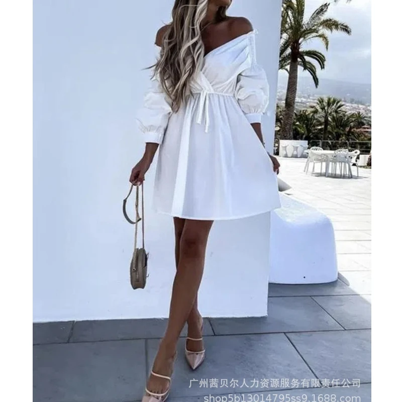 Women Shirt Dress Autumn Sexy Solid Color Lace-up Pleated V-neck Dress Women Long Sleeve Off-Shoulder Backless Slash Neck Dress
Women Shirt Dress Autumn Sexy Solid Color Lace-up Pleated V-neck Dress Women Long Sleeve Off-Shoulder Backless Slash Neck Dress