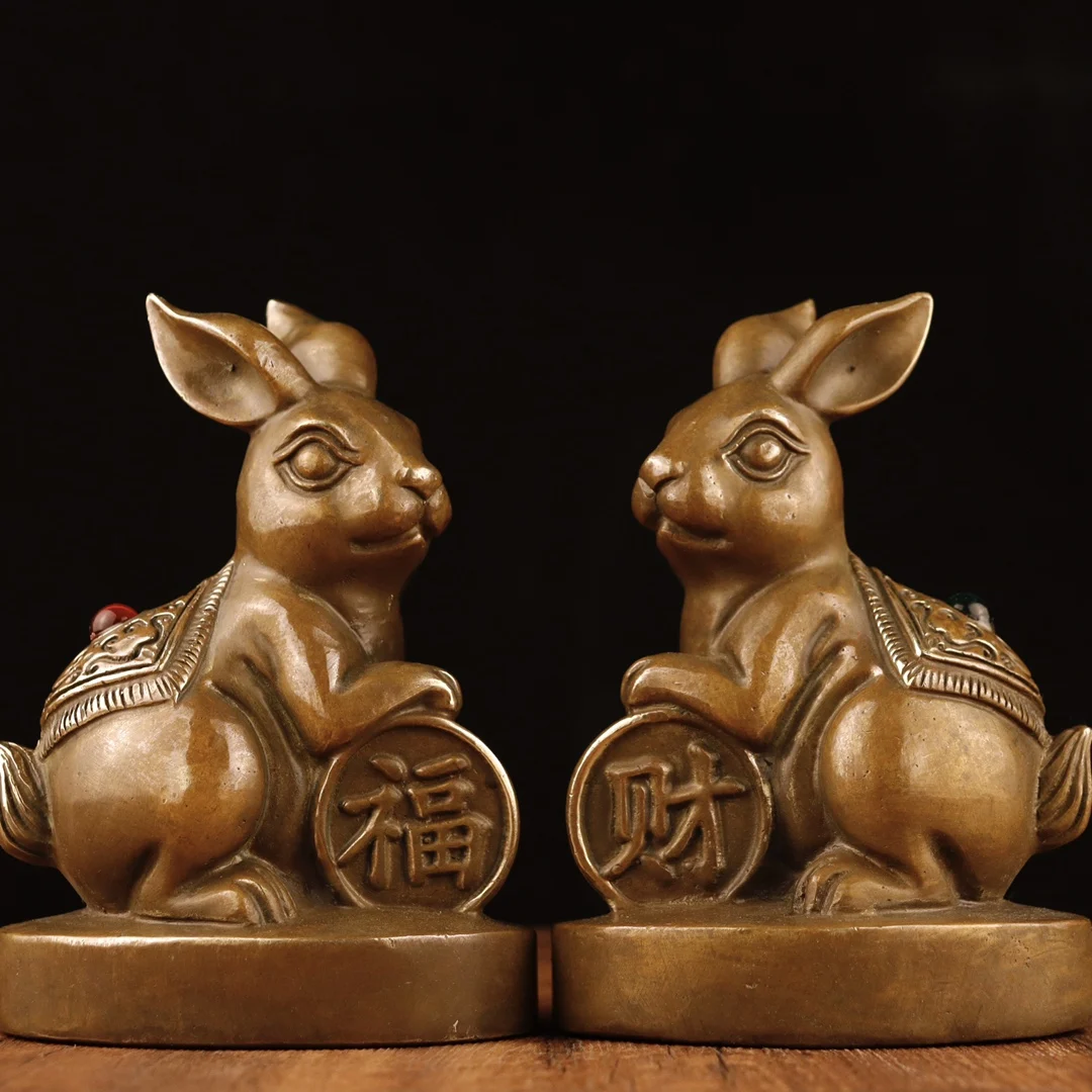 6"Tibet Temple Collection Old Bronze bronze-coloured Lucky rabbit Zodiac rabbit A pair Amass wealth Ornaments Town house
6"Tibet Temple Collection Old Bronze bronze-coloured Lucky rabbit Zodiac rabbit A pair Amass wealth Ornaments Town house