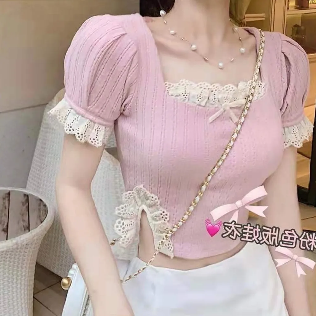 Women Korean Top Square Collar Lace Short Sleeve Knitted Slim Pullover T-Shirt Tops
Women Korean Top Square Collar Lace Short Sleeve Knitted Slim Pullover T-Shirt Tops