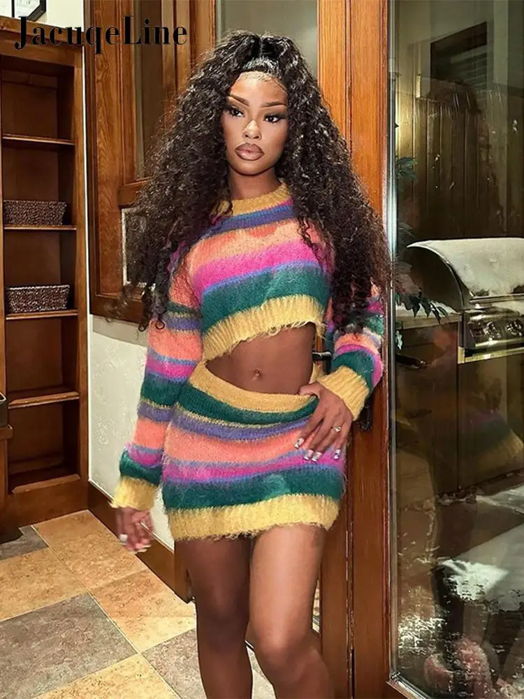 Jacuqeline Fashion Contrast Knit Mini Dress Set Women Sexy Long Sleeve Crop Top and Low Waist Bodycon Short Skirt Matching Sets
Jacuqeline Fashion Contrast Knit Mini Dress Set Women Sexy Long Sleeve Crop Top and Low Waist Bodycon Short Skirt Matching Sets