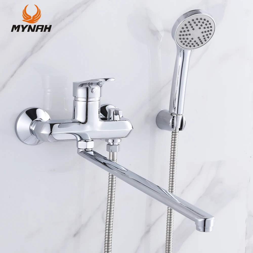 

MYNAH Bathtub Faucet 2 Functions Wall Mounted Bathroom Shower Set Chromed Hot and Cold Water Mixer Bathtub Water Tap