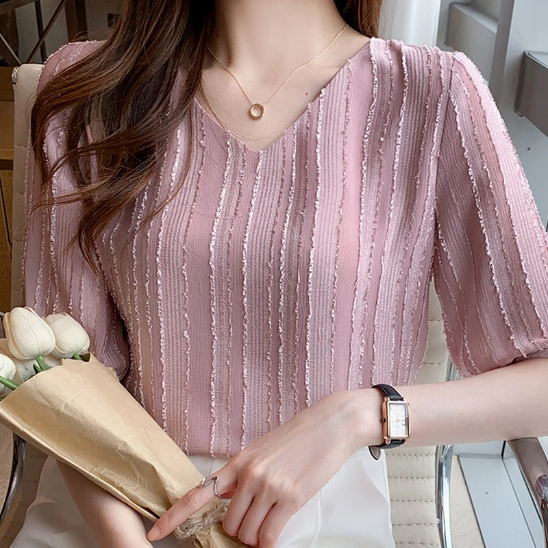 Summer Women Blouse Tops Short Sleeve V-Neck Chiffon Blouse Shirt Blouse Women Blusas
Summer Women Blouse Tops Short Sleeve V-Neck Chiffon Blouse Shirt Blouse Women Blusas