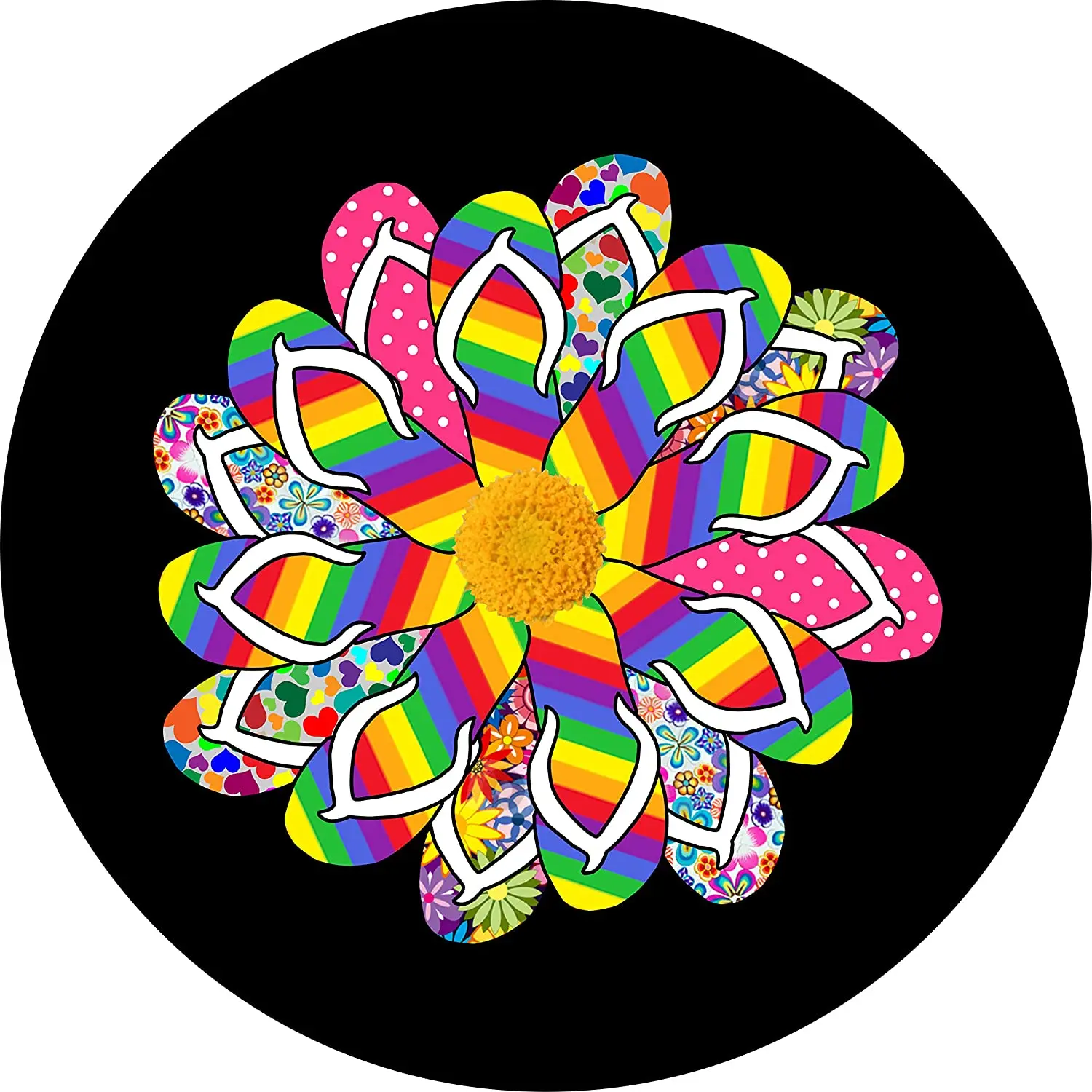 TIRE COVER CENTRAL Daisy Flip Flops Black Wheel Spare Tire Cover (Select tire Size/Back up Camera Option in MENU) Sizes for All
TIRE COVER CENTRAL Daisy Flip Flops Black Wheel Spare Tire Cover (Select tire Size/Back up Camera Option in MENU) Sizes for All