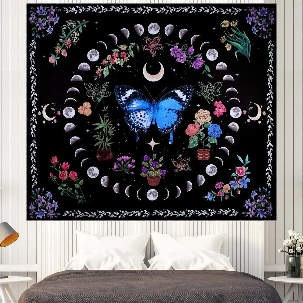 

Butterfly Tapestry Wall Hanging Nature Plant Moon Phase Bedroom Aesthetic Bohemian Decorate Mandala Home Art Decor Tapiz Maison