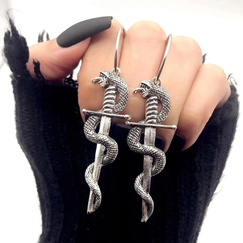 2022 1Pair Punk Snake and Sword Earrings For Women Silver Color Drop Earrings-Serpent Jewelry Gothic Style
2022 1Pair Punk Snake and Sword Earrings For Women Silver Color Drop Earrings-Serpent Jewelry Gothic Style