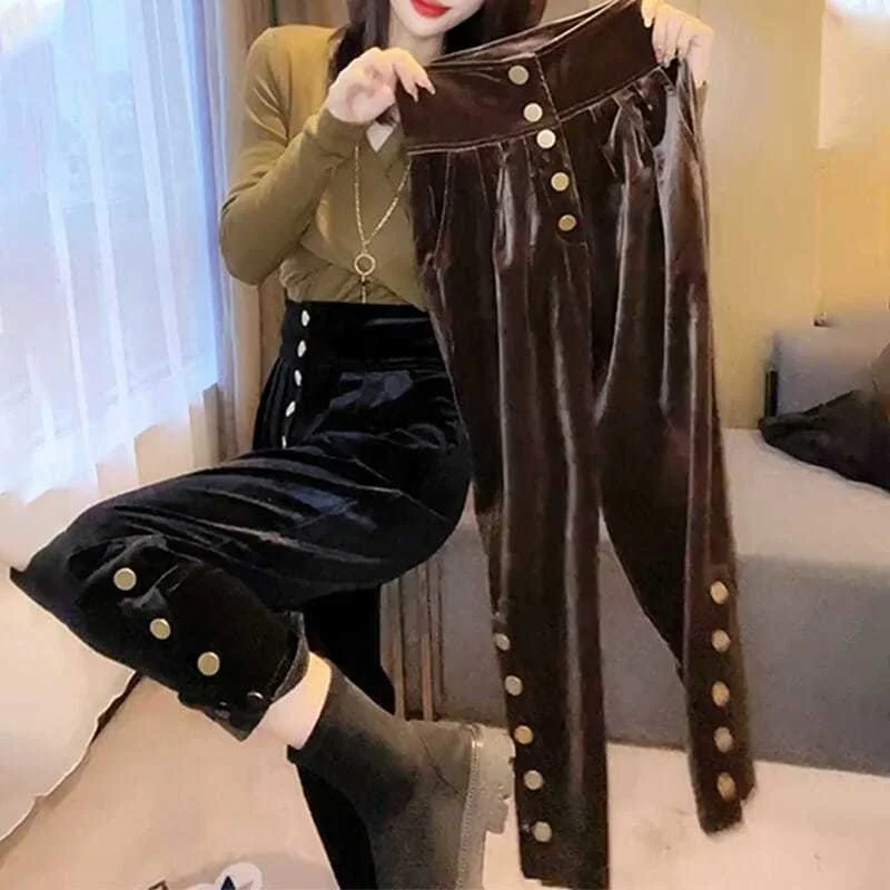 Autumn spring glossy velvet pants Women's high waist casual plus size loose warm harem pants trousers
Autumn spring glossy velvet pants Women's high waist casual plus size loose warm harem pants trousers