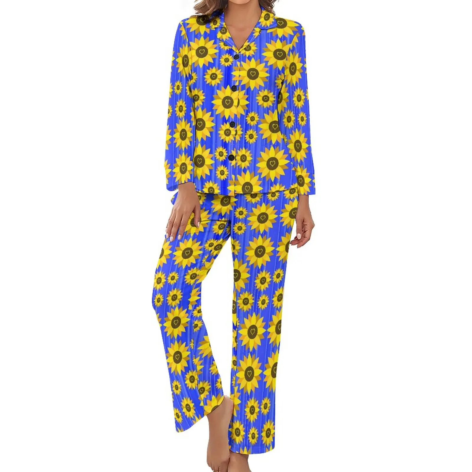 Sunflower Love Pajamas Women Yellow Flowers Print Kawaii Sleepwear Spring Long-Sleeve 2 Pieces Room V Neck Custom Pajama Sets
Sunflower Love Pajamas Women Yellow Flowers Print Kawaii Sleepwear Spring Long-Sleeve 2 Pieces Room V Neck Custom Pajama Sets