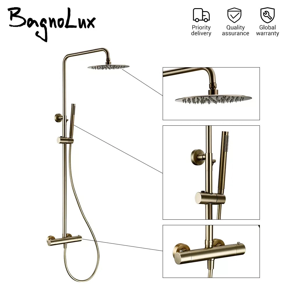 Thermostat Shower Mixer Valve Set Bathroom Thermostatic Faucet Wall Mount Arm Diverter With Handheld Spray & Rain Head
Thermostat Shower Mixer Valve Set Bathroom Thermostatic Faucet Wall Mount Arm Diverter With Handheld Spray & Rain Head