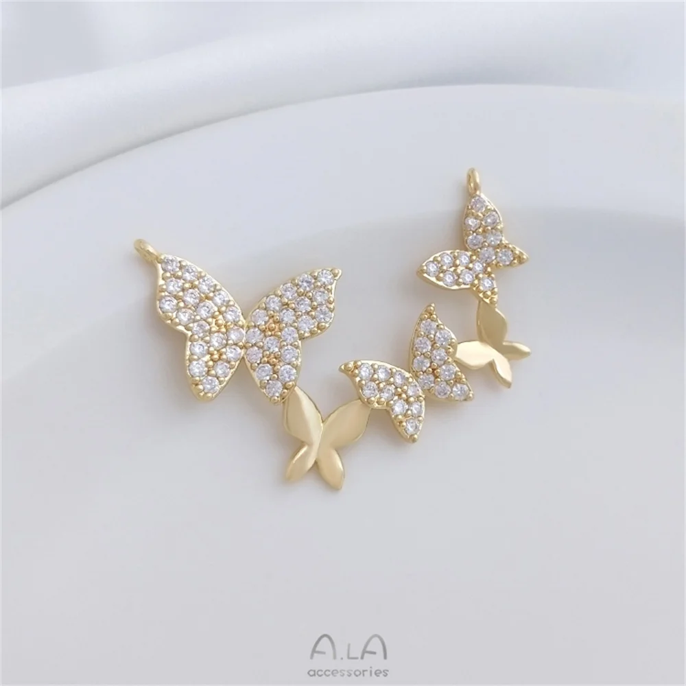 Micro-set zirconia 14K gold four butterflies double pendant diy handmade collarbone chain pearl necklace pendant
Micro-set zirconia 14K gold four butterflies double pendant diy handmade collarbone chain pearl necklace pendant