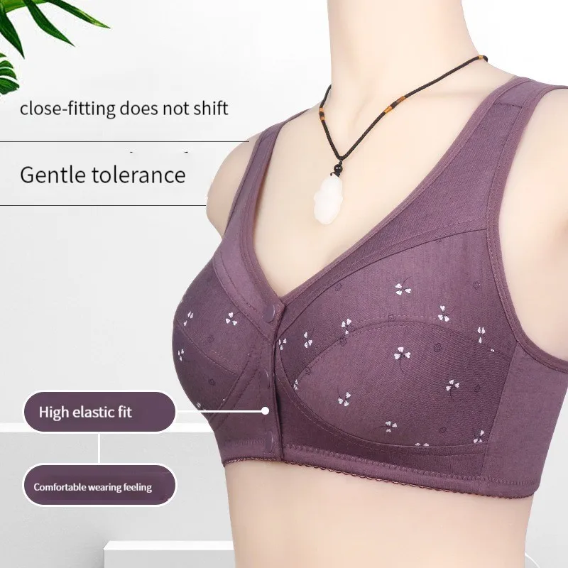 Soft cotton thin cup front buckle in the elderly underwear women's printed non-steel ring breathable tank top large size bra
Soft cotton thin cup front buckle in the elderly underwear women's printed non-steel ring breathable tank top large size bra