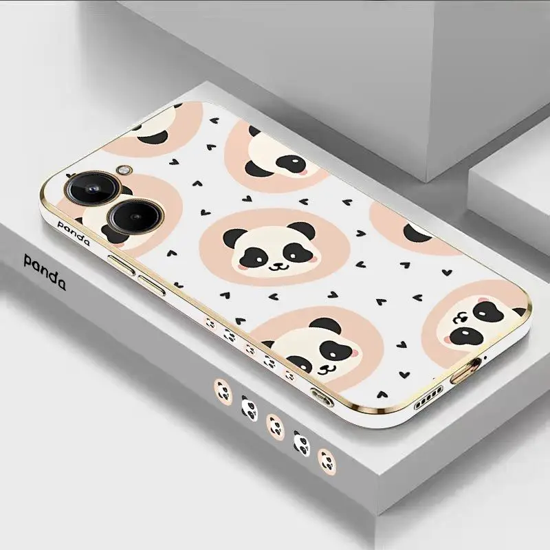 

Love Panda Luxury Plating Phone Case For OPPO Realme 10 9 9i 8 8i 7 7i 6 Pro Plus C35 C30 C31 C25 C25S C20 C21Y Cover