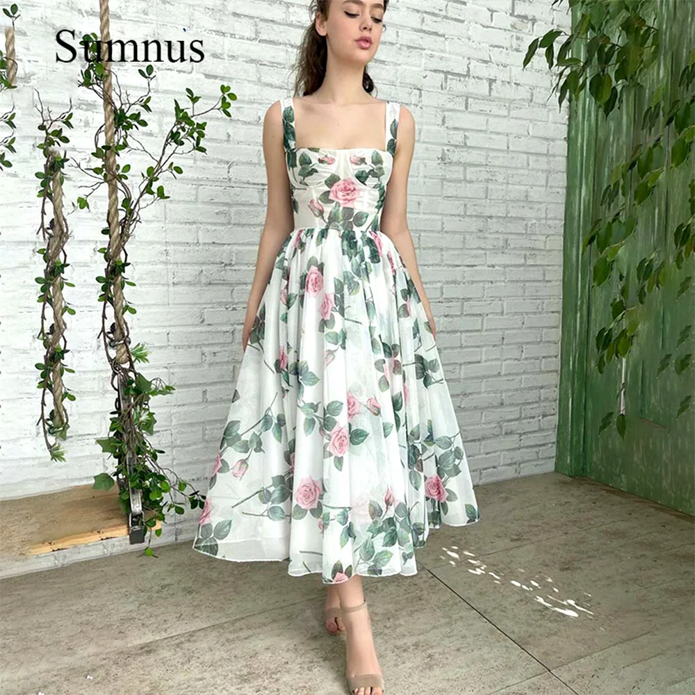 Floral Print Midi Prom Dress Strapless Tulle Tea Length Evening Party Dresses With Pocket A Line Formal Graduation Gowns
Floral Print Midi Prom Dress Strapless Tulle Tea Length Evening Party Dresses With Pocket A Line Formal Graduation Gowns